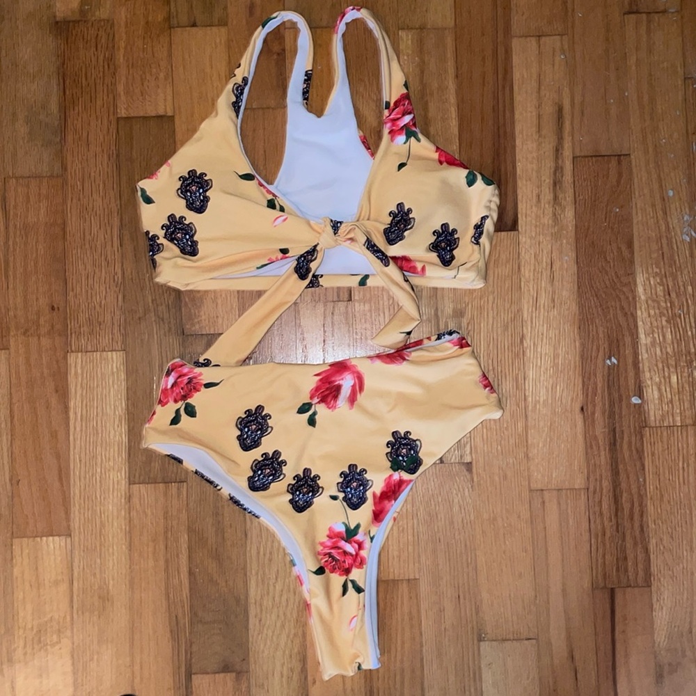 High waisted floral bikini